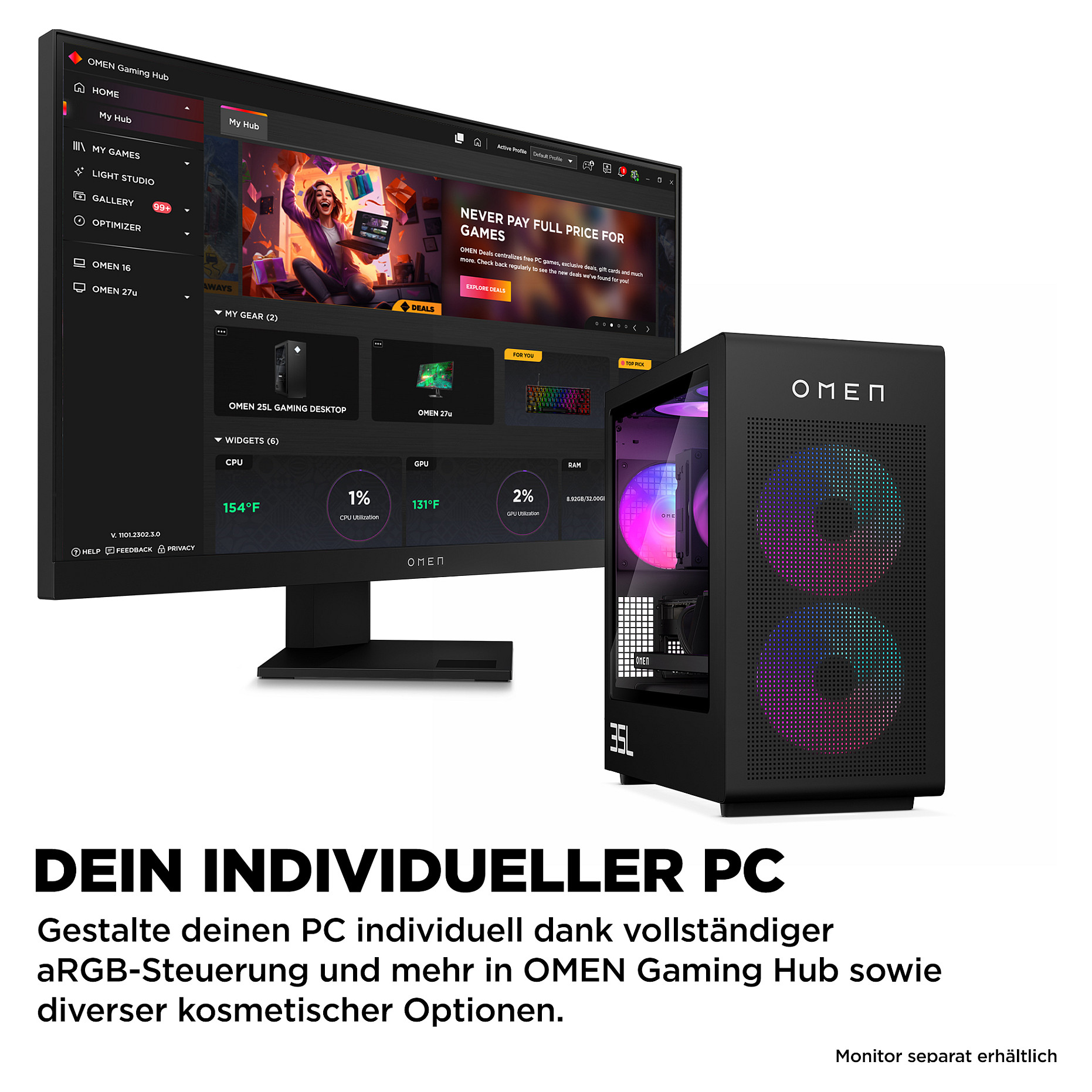 Desktop računalo HP OMEN 35L (AMD Ryzen 7 8700F, 32GB, 1TB SSD, NVIDIA GeForce RTX 4070 Ti, Windows 11 Home, Tower)-4