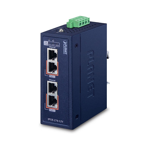 Industrijski PoE injektor/spliter PLANET IPOE-270-12V (2-portni, Gigabit, 95W)