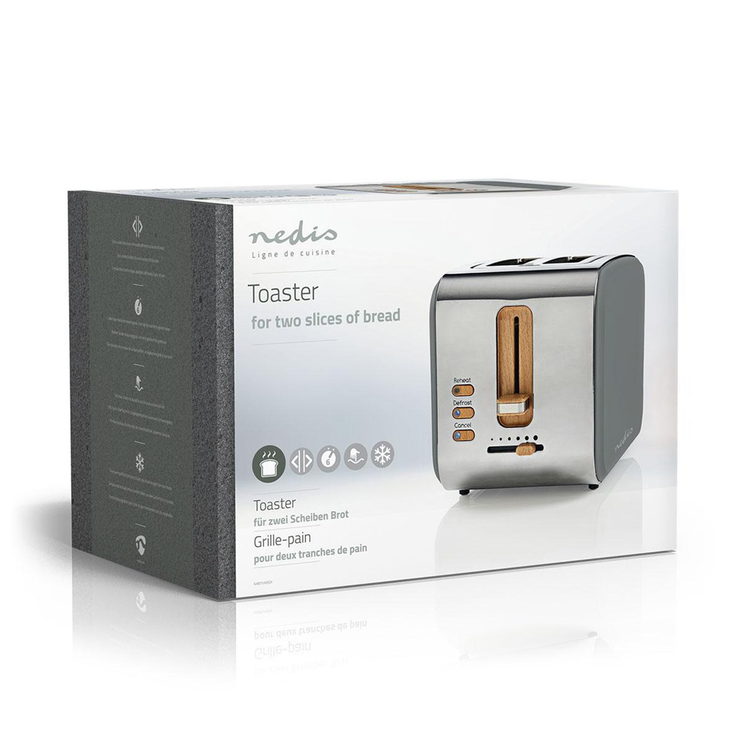 Toster NEDIS KABT510EGY, 900 W, za 2 kriške, siva boja-5