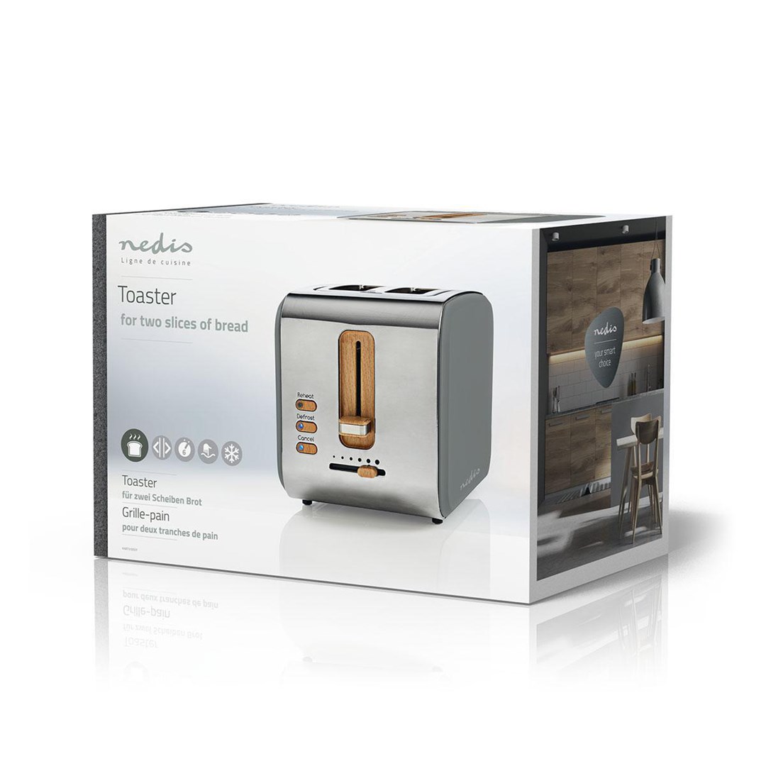 Toster NEDIS KABT510EGY, 900 W, za 2 kriške, siva boja-4