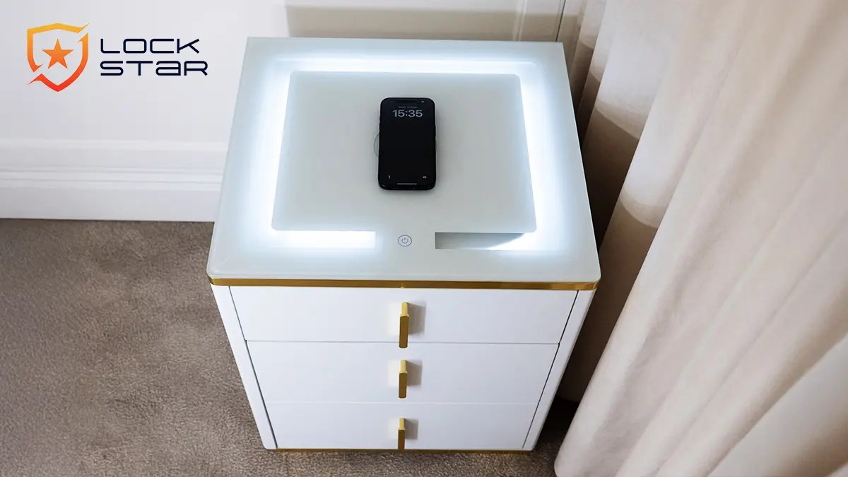 Noćni ormarić EXTRALINK Lock Star s elektroničkim sefom i bežičnim punjačem-4