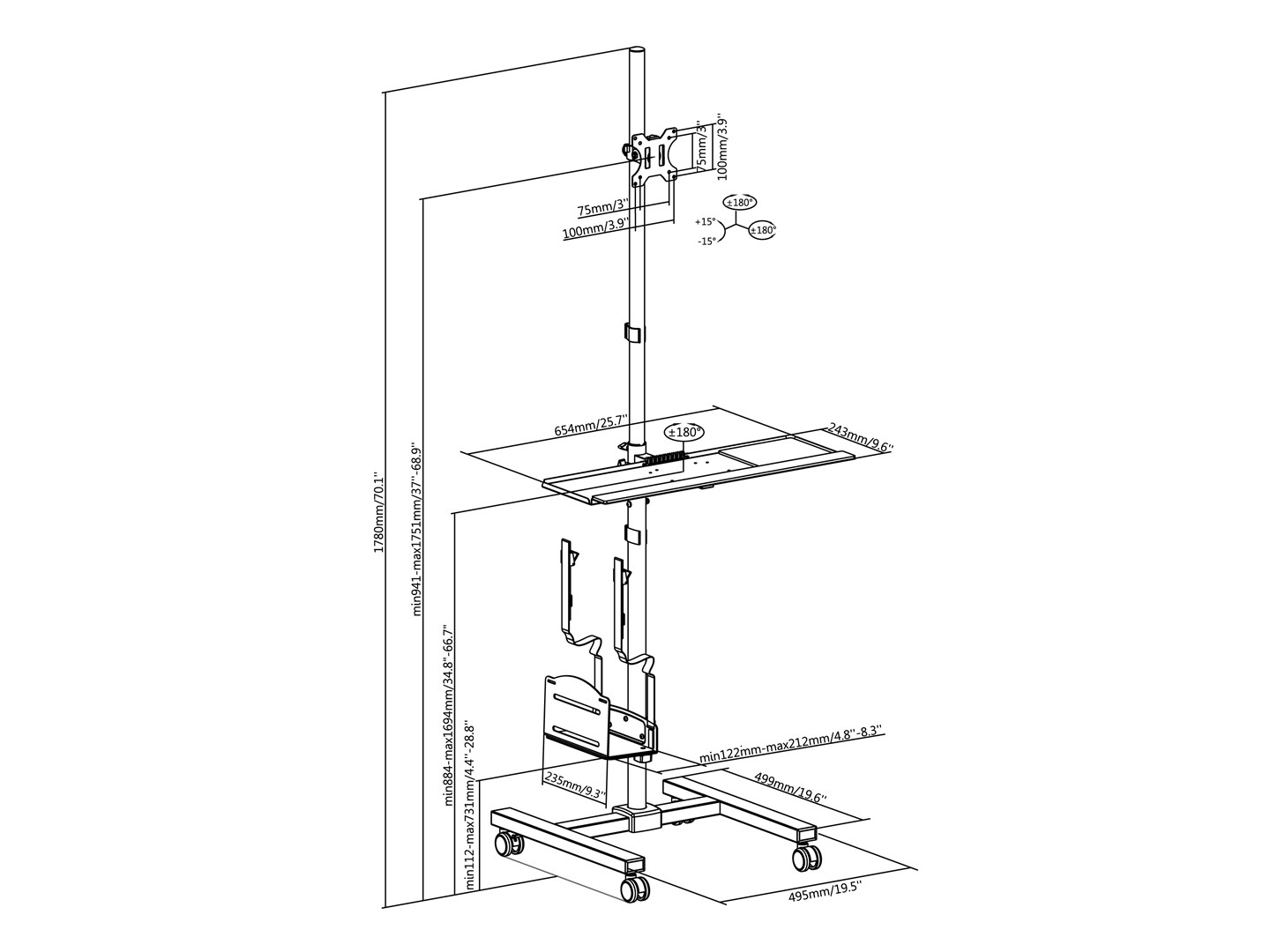 Equip 17"-32" Single Monitor Mobile Workstation-6