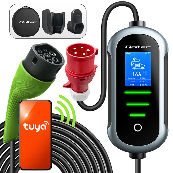 Prijenosni punjač za električna vozila QOLTEC 11kW (Type 2, 5m, Wi-Fi)-0