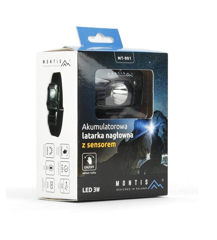 Naglavna svjetiljka MONTIS MT001 LED punjiva sa senzorom pokreta, crna boja-2