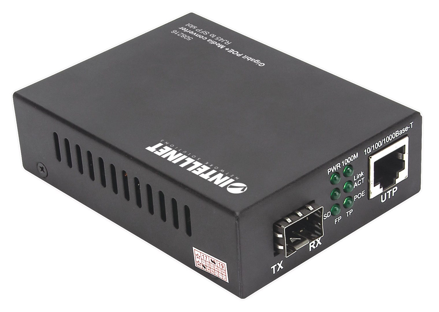 INTELLINET Gigabitni PoE+ medijski konverter 508216 (1x RJ45, 1x SFP)-1