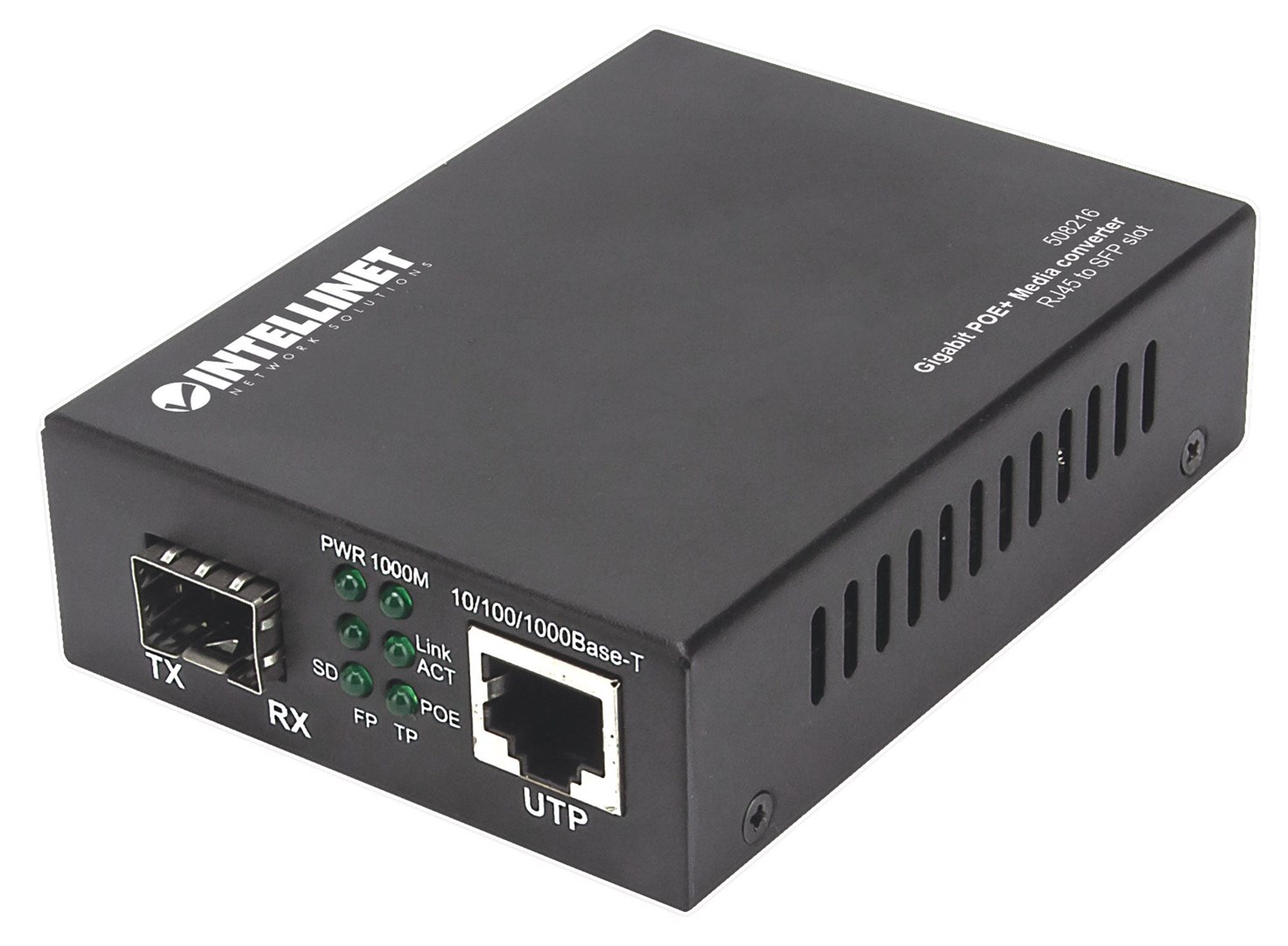 INTELLINET Gigabitni PoE+ medijski konverter 508216 (1x RJ45, 1x SFP)