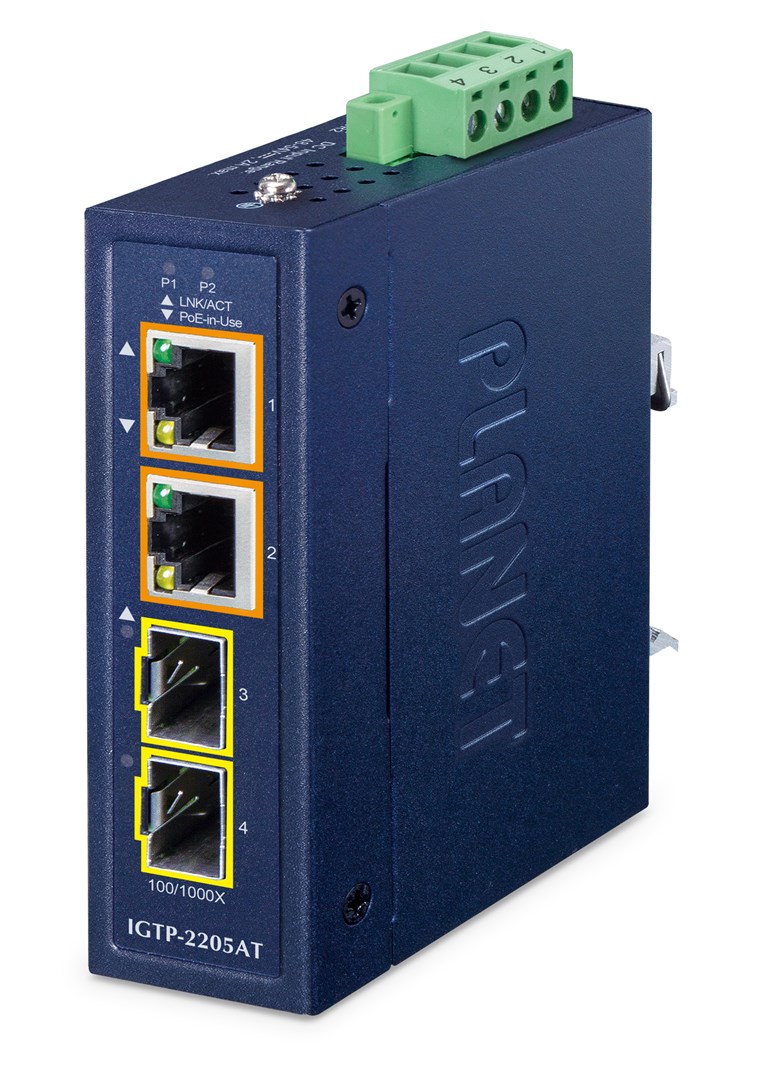 PLANET IGTP-2205AT industrijski Gigabit media konverter (PoE+, IP30)
