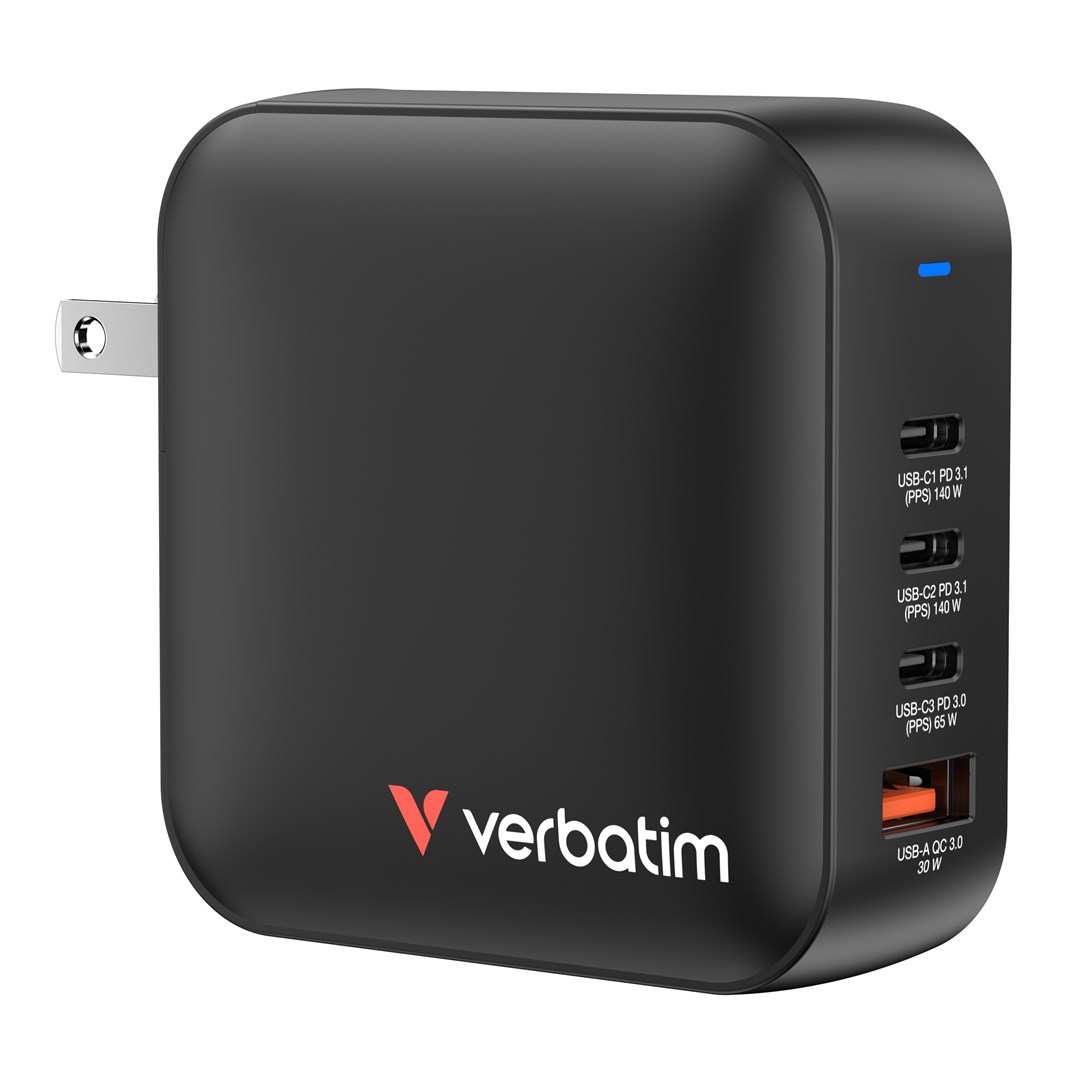 Punjač VERBATIM 165W 4-Port GaN s EU i UK adapterima
