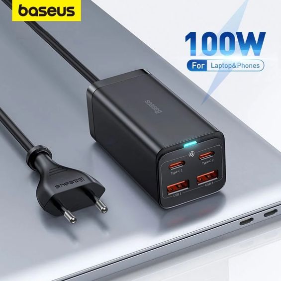 Stolni brzi punjač BASEUS GaN3 Pro 100W (2x USB-C, 2x USB-A) crna boja-3