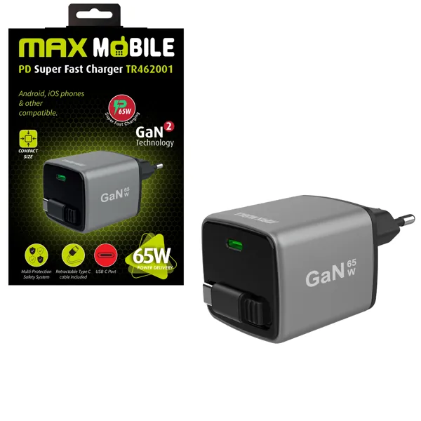 MAXMOBILE KUĆNI PUNJAČ PD SUPER FAST CHARGE TR462001 ,2xTypeC, GaN2,65W-0