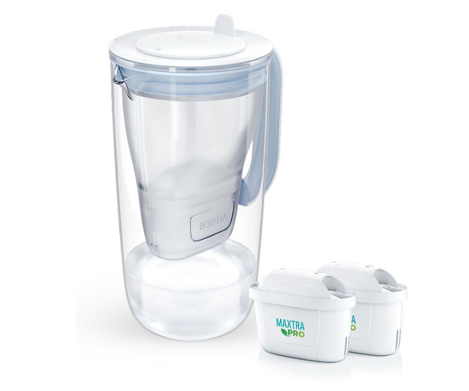 BRITA Glass+ stakleni vrč za filtriranje vode 2.5L plavi + 2 MaxtraPro patrone