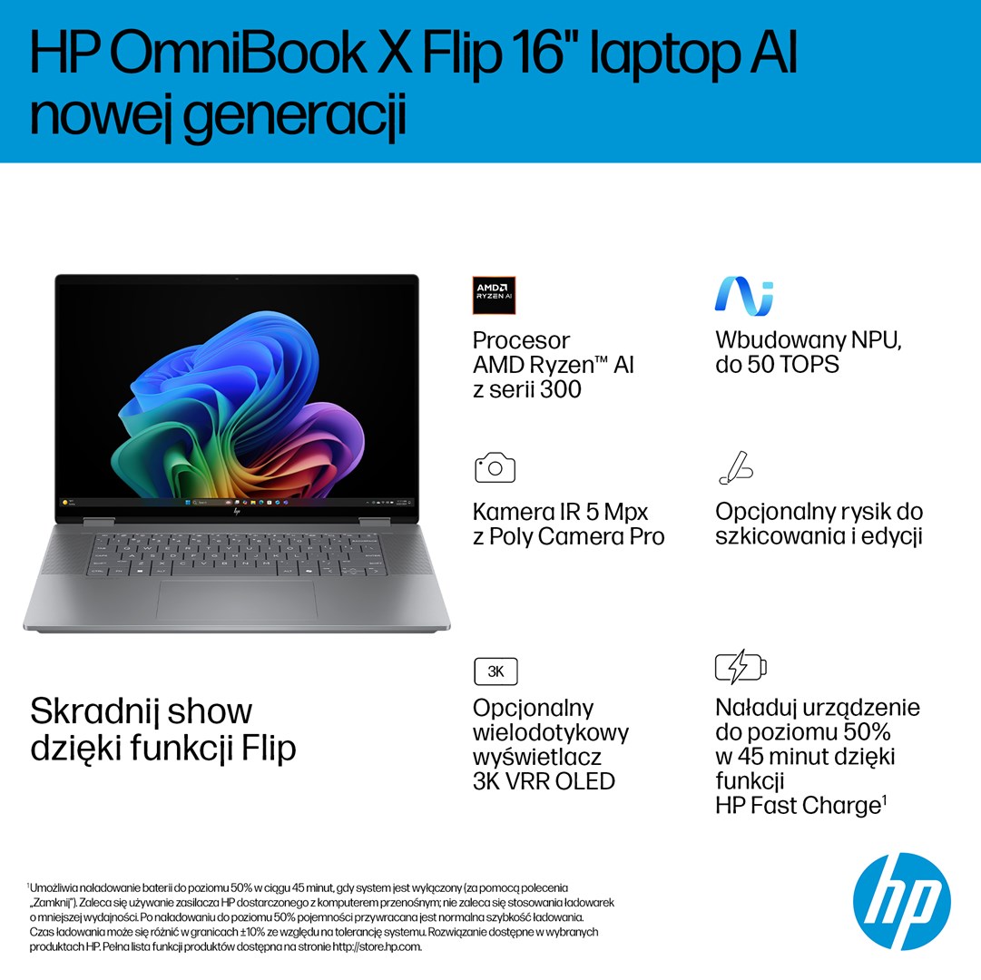Laptop HP OmniBook X Flip 16-ar0016nw (16", Touch OLED, 2K, AMD Ryzen AI 5 340, 16GB, 1TB SSD, AMD Radeon 840M, Windows 11, Non-HR tipkovnica, Meteor Silver)-4