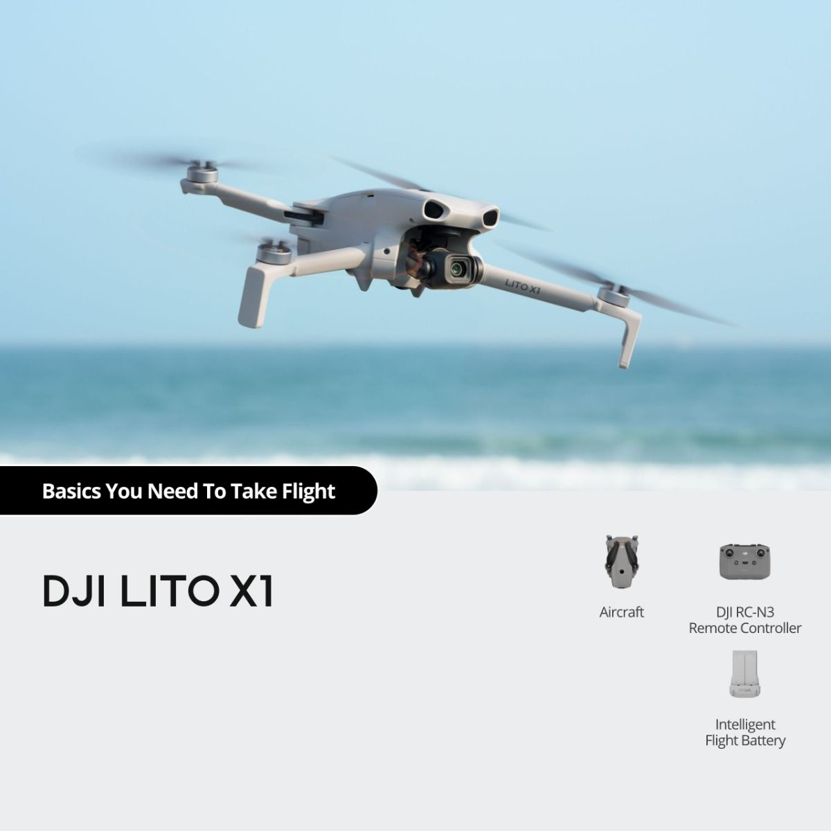 Dron DJI Lito X1 (DJI RC-N3) (1/1.3" CMOS, 4K HDR, do 36 min leta, 42 GB, siva boja)-1