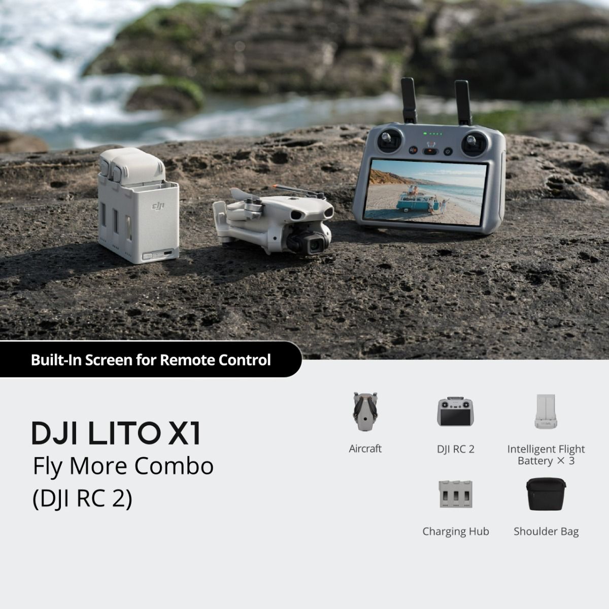 Dron DJI Lito X1 Fly More Combo (DJI RC 2) (1/1.3" CMOS, 4K HDR, do 36 min leta, 42 GB, siva boja)-2