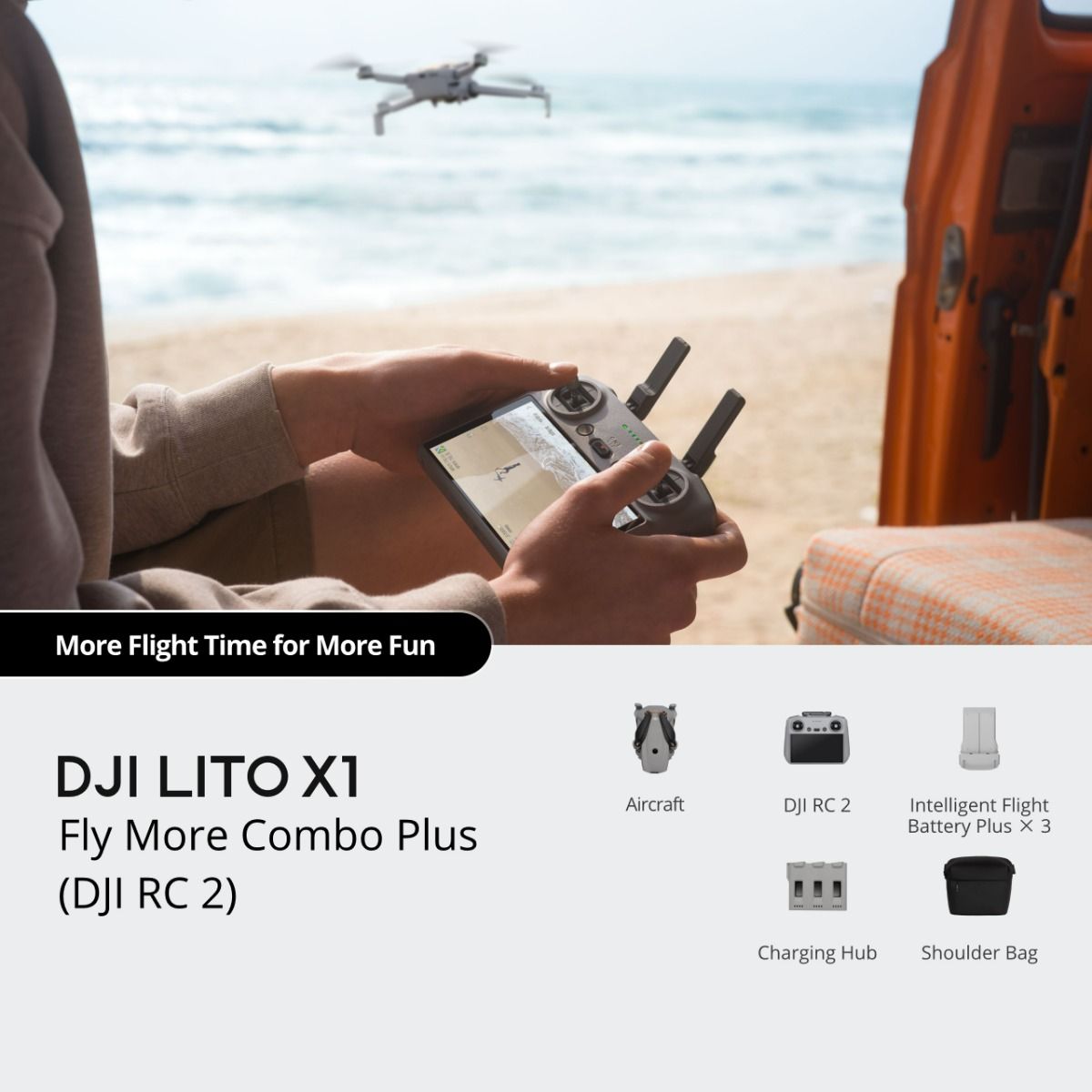 Dron DJI Lito X1 Fly More Combo Plus (DJI RC 2) (1/1.3" CMOS, 4K HDR, do 52 min leta, 42 GB, siva boja)-1