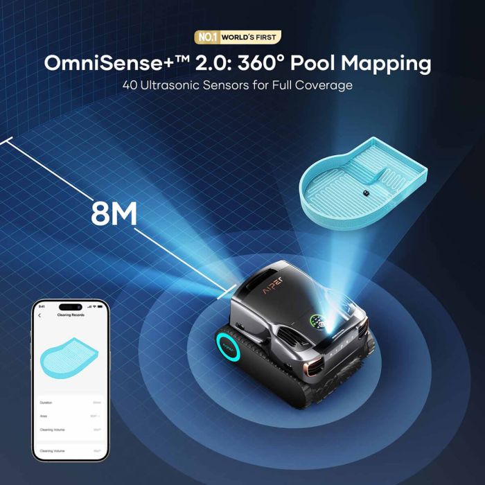 Robot za čišćenje bazena AIPER Scuba X1 Pro Max (do 300 m², 8500 GPH, 600 min, Wi-Fi, siva boja)-7