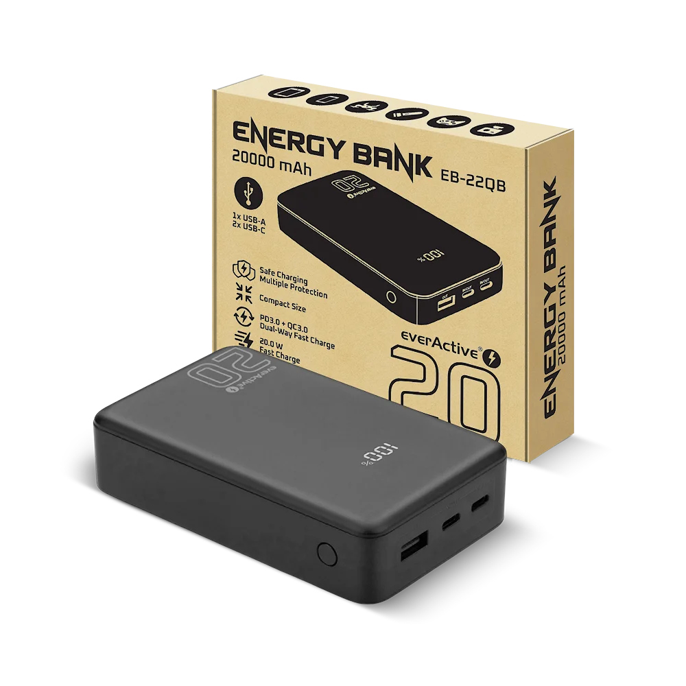 EVERACTIVE POWERBANK 20 000MAH 20W QC4+ EB-22QB-3