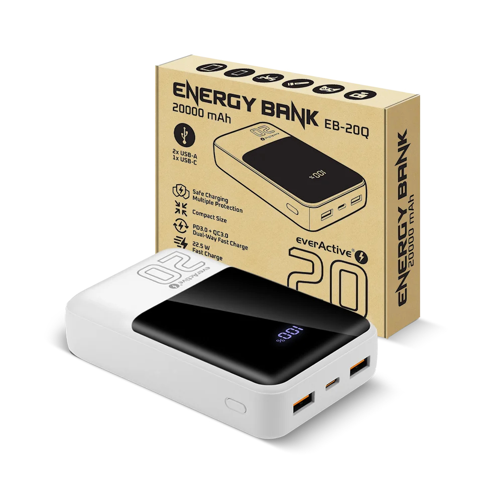 EVERACTIVE POWERBANK 20 000MAH 22,5W QC4+ EB-20Q-3