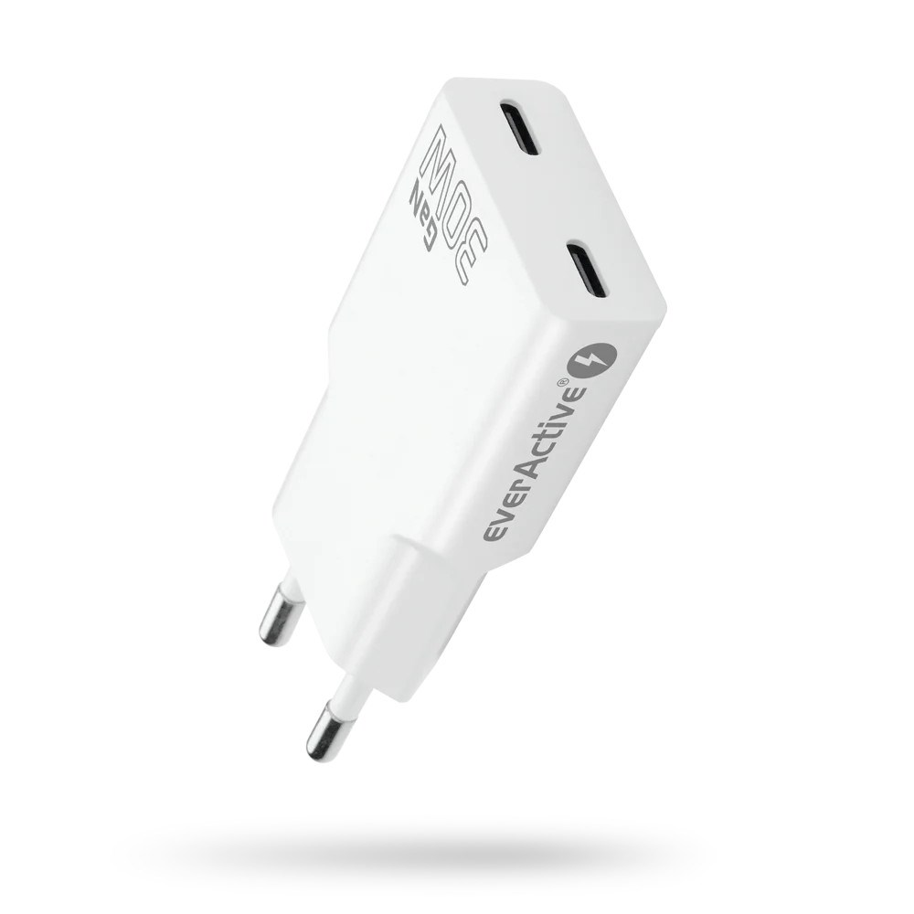 Mrežni punjač EVERACTIVE SC-300Q 2x USB-C 30W GaN (Quick Charge 4+) bijela boja