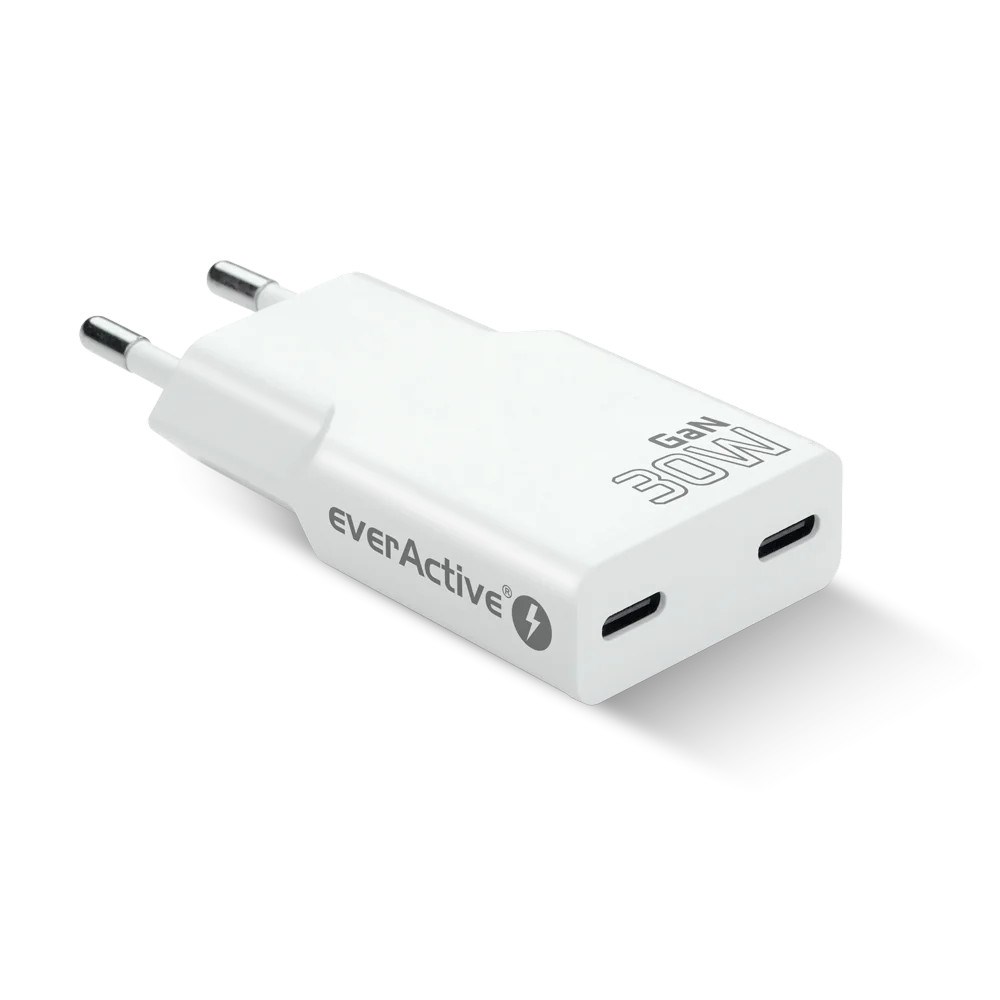 Mrežni punjač EVERACTIVE SC-300Q 2x USB-C 30W GaN (Quick Charge 4+) bijela boja-1