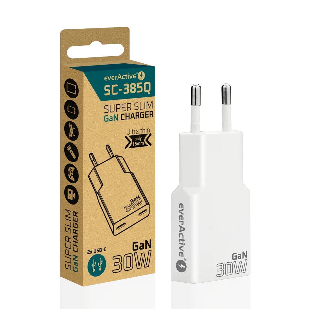Mrežni punjač EVERACTIVE SC-300Q 2x USB-C 30W GaN (Quick Charge 4+) bijela boja-5