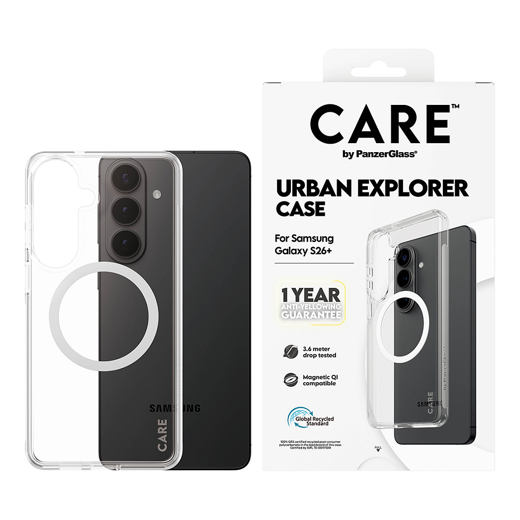 CARE Urban Explorer Case Clear w. White Qi Samsung Galaxy S26+-1