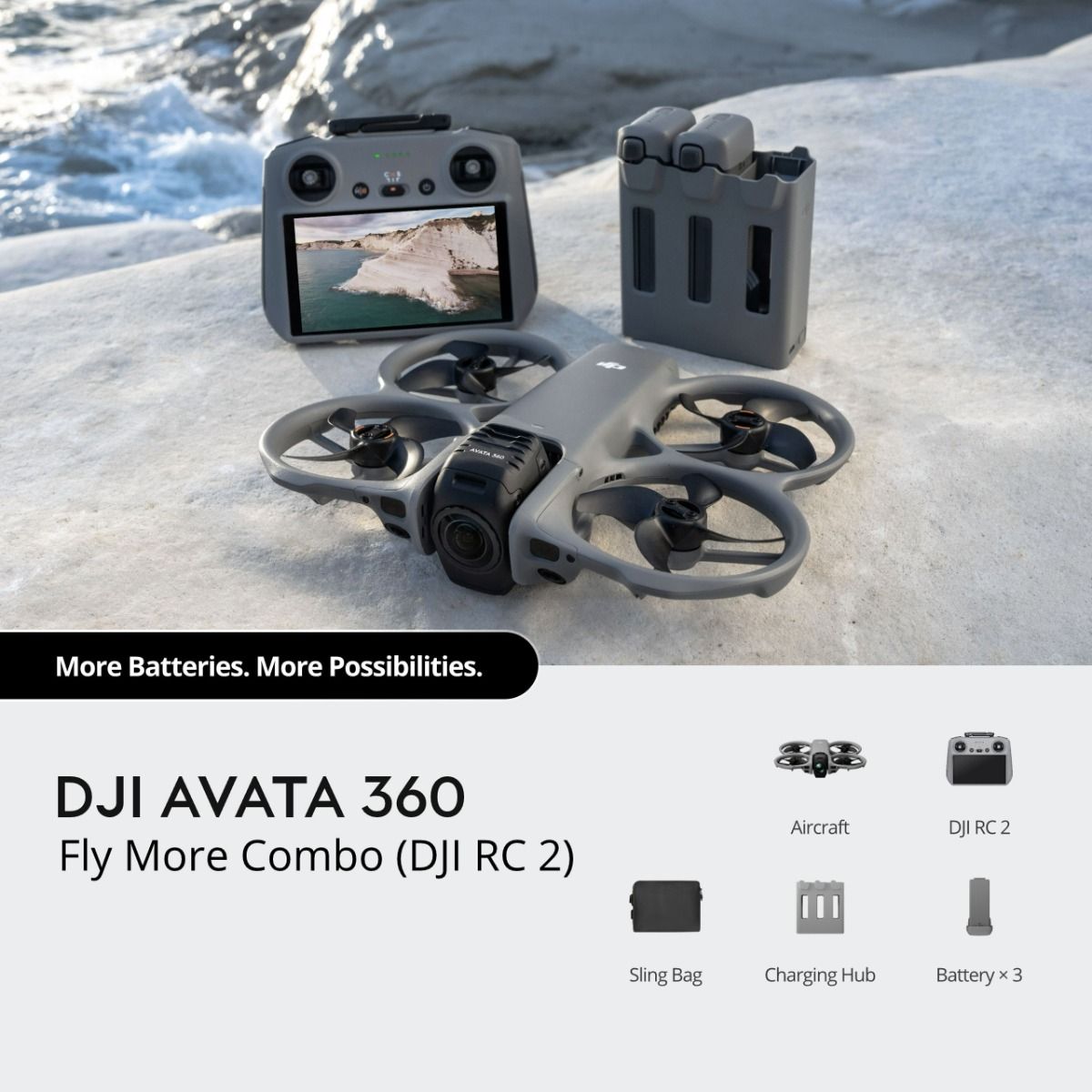 Dron DJI Avata 360 Fly More Combo (DJI RC 2) (Dual 1/1.1" CMOS, 8K HDR 360°, do 23 min leta, 42 GB, siva boja)-2