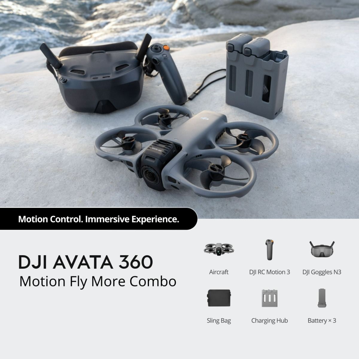 Dron DJI Avata 360 Motion Fly More Combo (DJI Goggles N3) (Dual 1/1.1" CMOS, 8K HDR 360°, do 23 min leta, 42 GB, siva boja)-3