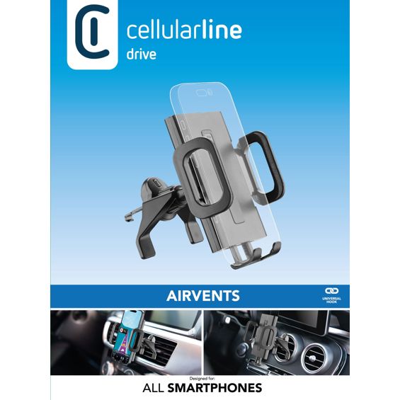 Auto držač za mobitel CELLULARLINE Hug Fit (za ventilaciju, 360°, crna boja)-10