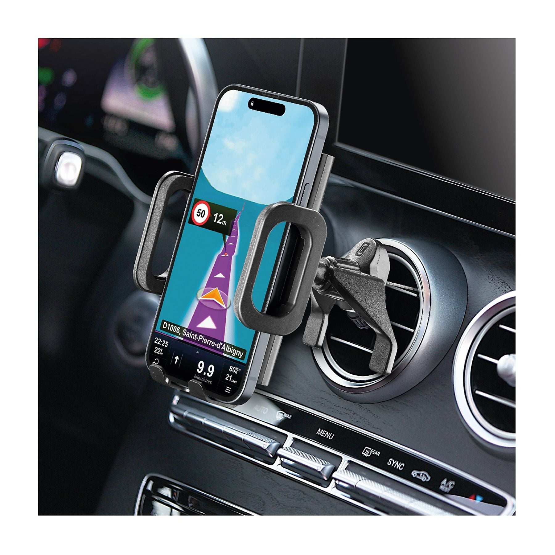 Auto držač za mobitel CELLULARLINE Hug Fit (za ventilaciju, 360°, crna boja)-4