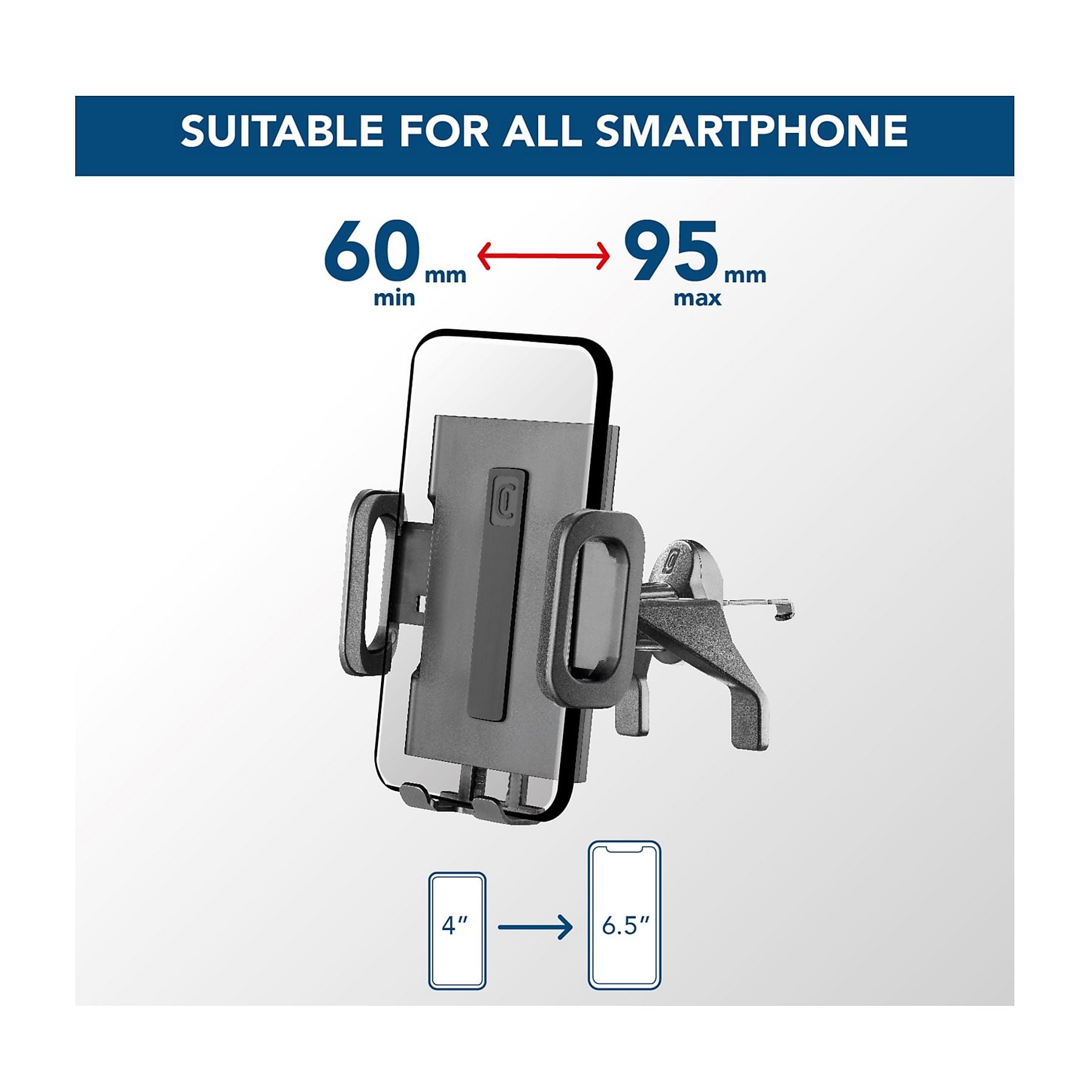 Auto držač za mobitel CELLULARLINE Hug Fit (za ventilaciju, 360°, crna boja)-1