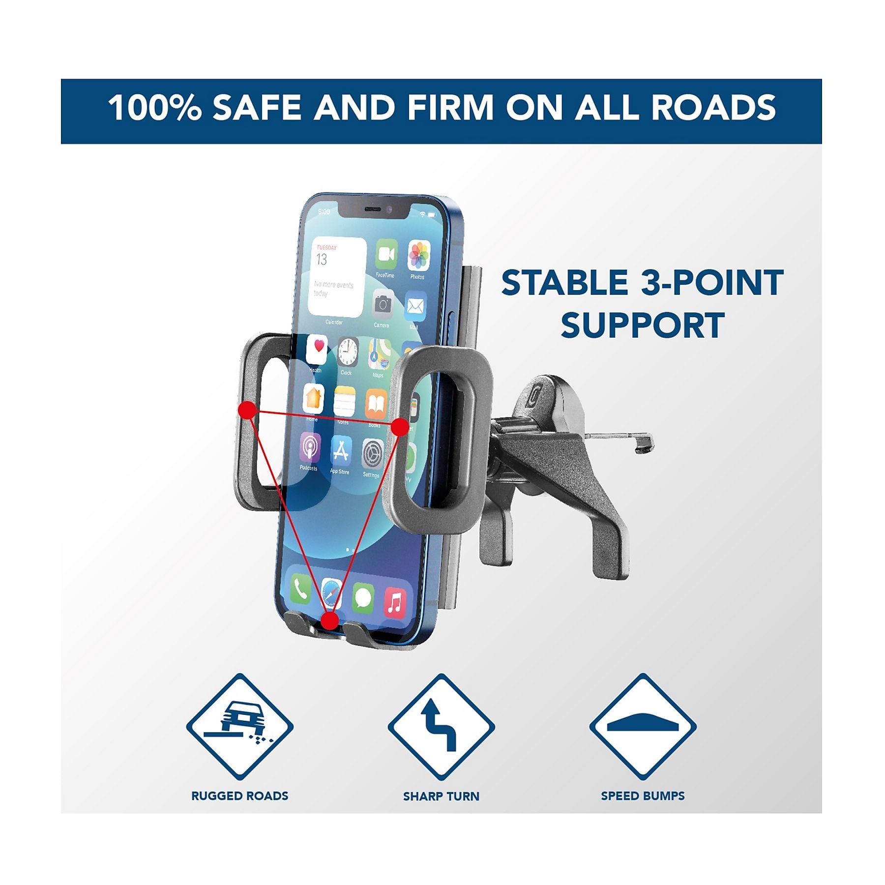 Auto držač za mobitel CELLULARLINE Hug Fit (za ventilaciju, 360°, crna boja)-2