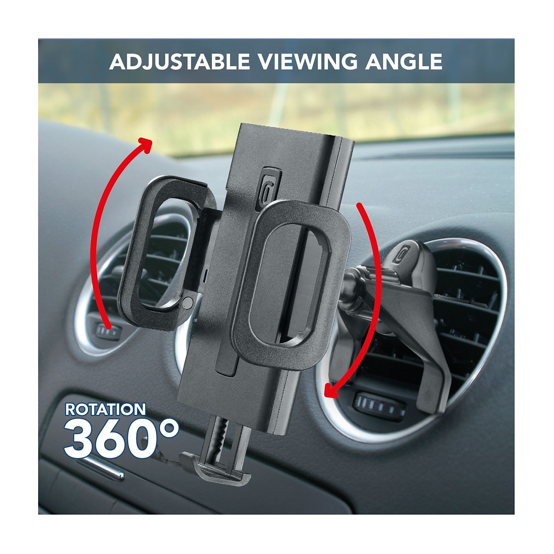 Auto držač za mobitel CELLULARLINE Hug Fit (za ventilaciju, 360°, crna boja)-6