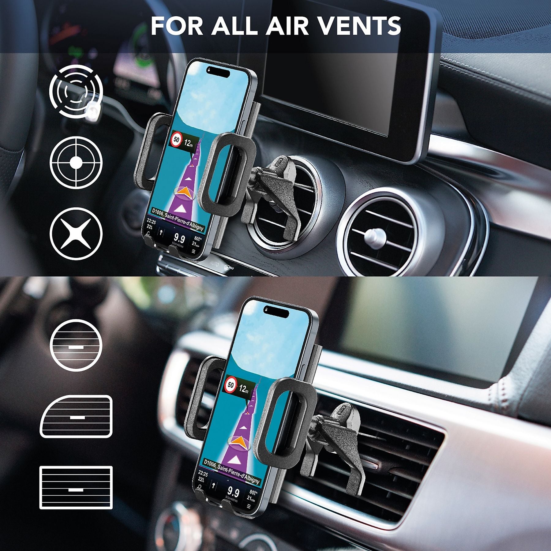 Auto držač za mobitel CELLULARLINE Hug Fit (za ventilaciju, 360°, crna boja)-5