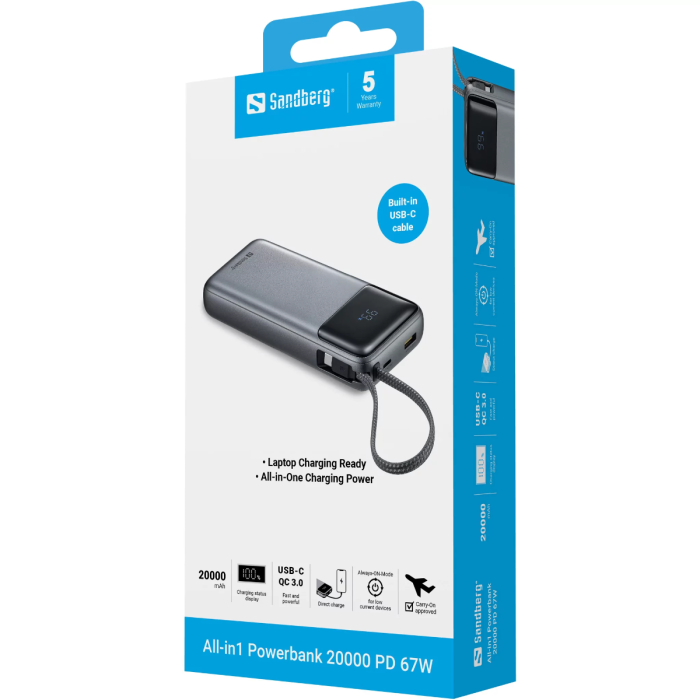 Sandberg All-in1 Powerbank 20000 PD 67W portable battery-5