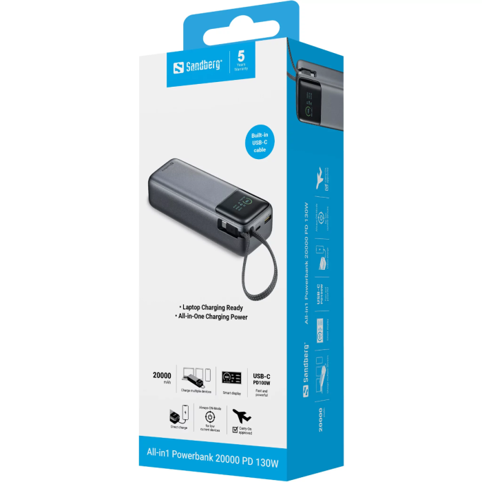 Sandberg All-in1 Powerbank 20000 PD 130W portable battery-5