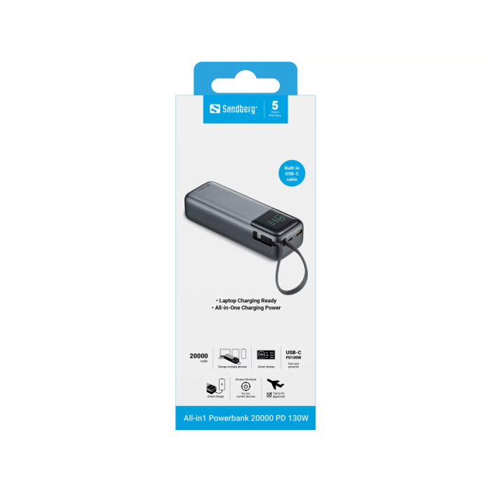Sandberg All-in1 Powerbank 20000 PD 130W portable battery-6