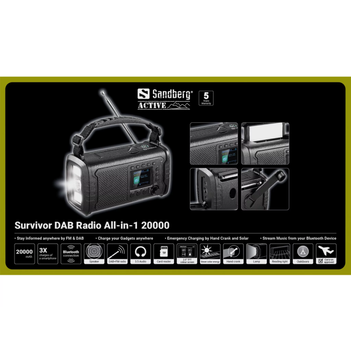 Sandberg Survivor DAB Radio All-in-1 20000 survival radio receiver-10