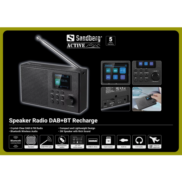 Prijenosni radio zvučnik SANDBERG Speaker Radio DAB+BT Recharge-7