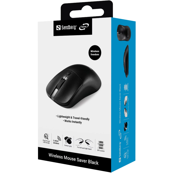 Bežični miš SANDBERG Wireless Mouse Saver (1600 DPI), crna boja-4