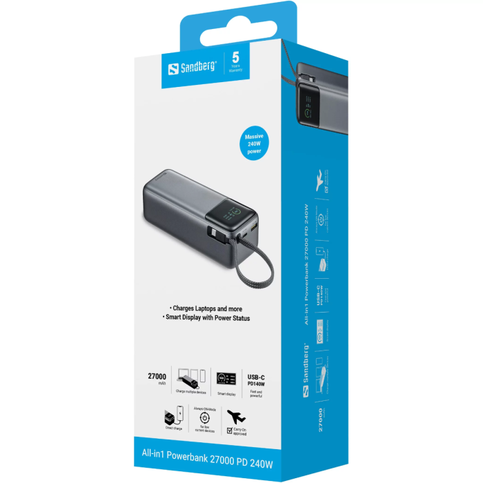 Sandberg All-in1 Powerbank 27000 PD 240W portable battery-6