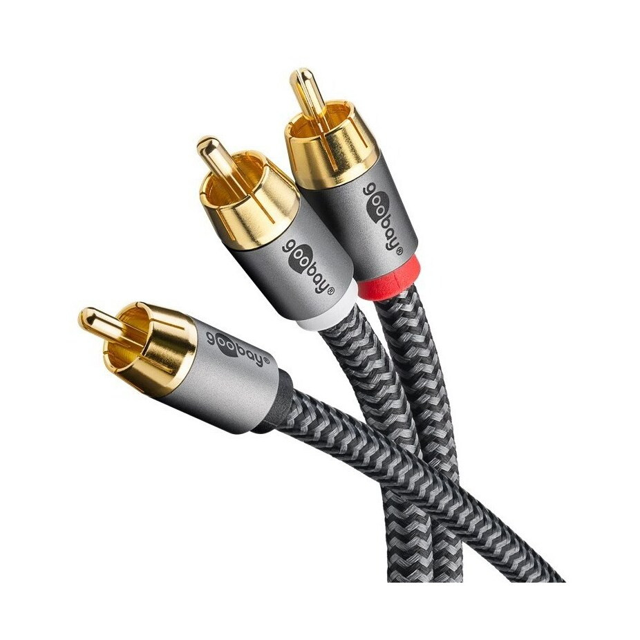 Kabel GOOBAY 65300, RCA (M) na 2x RCA (M), Gold plated, pleteni, 2m, crni, polybag
