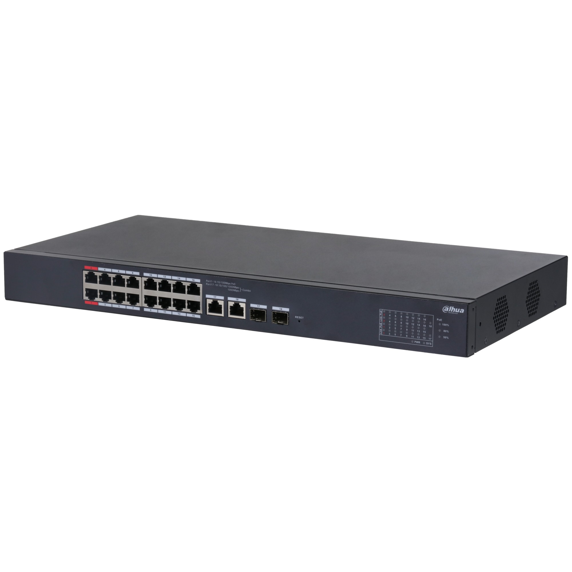 Mrežni switch DAHUA CS4218-16ET-240 (18-portni, 16x PoE, 2x Gigabit Combo, 240W, Cloud Managed)-2