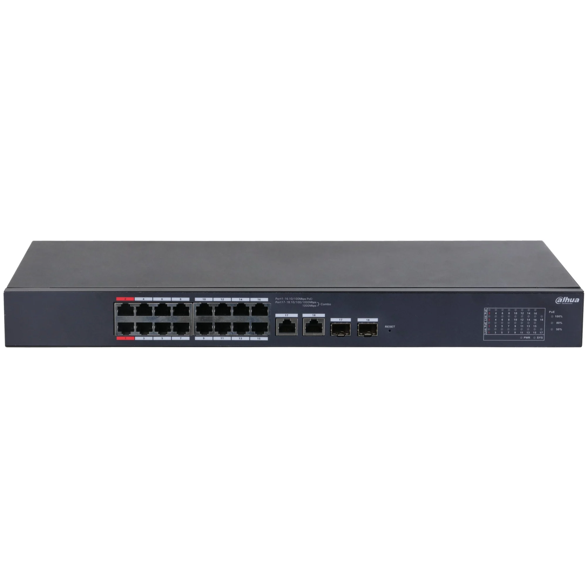 Mrežni switch DAHUA CS4218-16ET-240 (18-portni, 16x PoE, 2x Gigabit Combo, 240W, Cloud Managed)-1