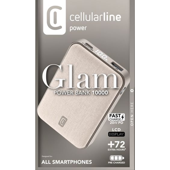 Prijenosna baterija CELLULARLINE Glam 10000mAh (20W, PD, 2x USB-C, 1x USB-A, bijela boja)-1