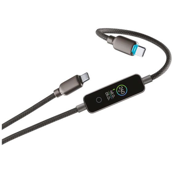 Kabel CELLULARLINE PowerView IQ (USB-C na USB-C, 240W, TFT zaslon, 1.2 m, crna boja)-2