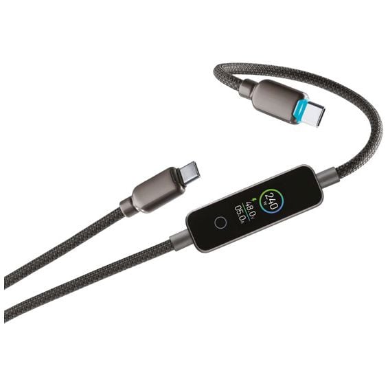 Kabel CELLULARLINE PowerView IQ (USB-C na USB-C, 240W, TFT zaslon, 1.2 m, crna boja)
