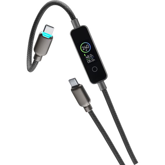 Kabel CELLULARLINE PowerView IQ (USB-C na USB-C, 240W, TFT zaslon, 1.2 m, crna boja)-1