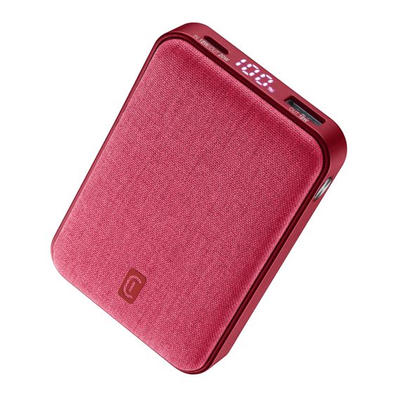 Prijenosna baterija CELLULARLINE Glam 10000mAh (20W, PD, 2x USB-C, 1x USB-A, crvena boja)
