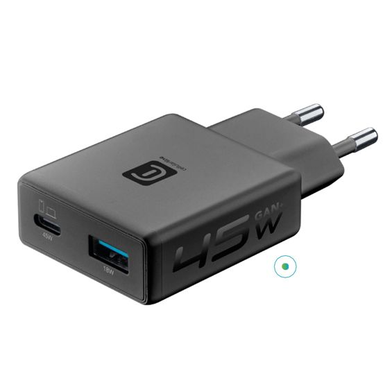 Punjač CELLULARLINE, GAN+, Slim Dual, USB-C/USB-A, 45W